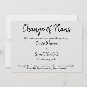 "Change of Plans" Wedding Black on Grey Card