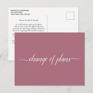 Change of Plans Wedding Cancelled Postponed Rose Announcement Postcard