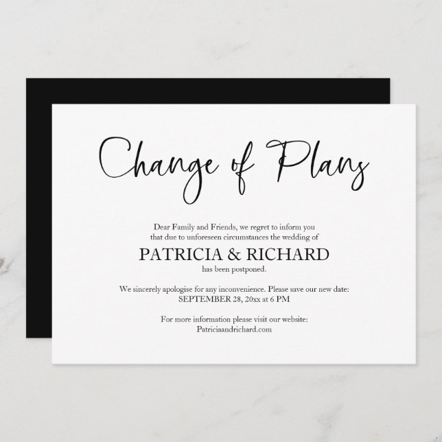 Change Of Plans Wedding Postponed Announcement (Front/Back)