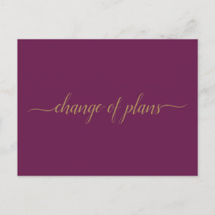 Change of Plans Wedding Postponed Gold & Cassis Announcement Postcard