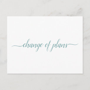 Change of Plans Wedding Postponed Teal on White Announcement Postcard
