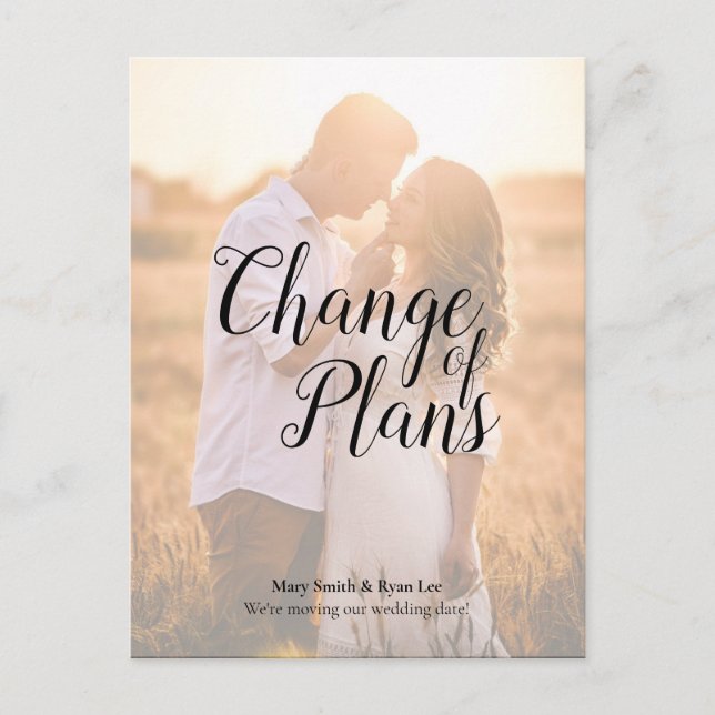 Change of Plans Wedding Postponement Elegant Chic Postcard (Front)