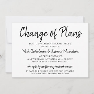 Change of Plans Wedding Simple Black and White Save The Date