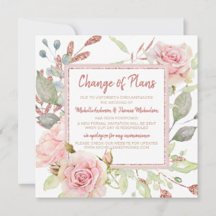 Change of Plans Wedding Watercolor Floral Save The Date