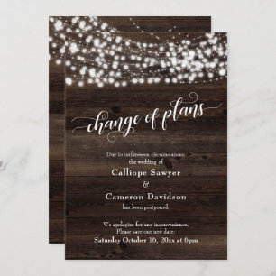 Change of Plans Wood Lights Postponed Wedding Card