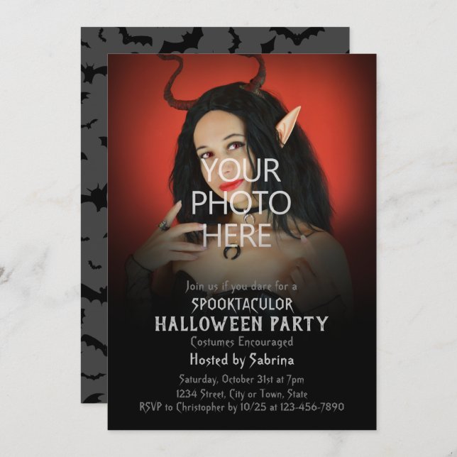 Change Photo Image Halloween Costume Party Invitation (Front/Back)
