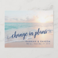 Change Plans Beach Wedding Notification Postcard