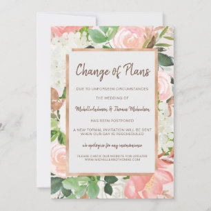 Change Plans Wedding Watercolor Gold Floral Pink Save The Date