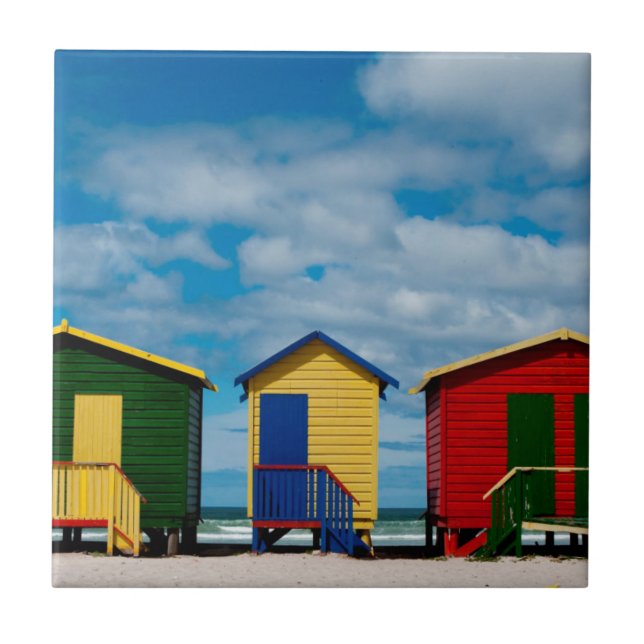 Change Rooms. Muizenberg Beach, Cape Town Tile (Front)