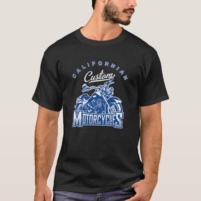 Change State Add Your Name Blue Custom Motorcycles T-Shirt (Front)