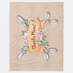 Change Text Add Name Boho Flower Arrows Soft Brown Fleece Blanket