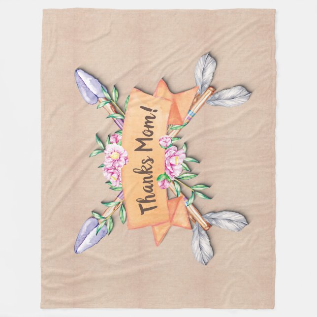 Change Text Add Name Boho Flower Arrows Soft Brown Fleece Blanket (Front)