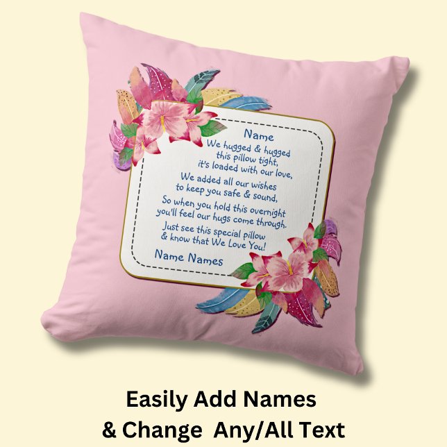 Change Text Add Name Boho Flower Feathers Hugged   Cushion (Creator Uploaded)