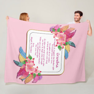 Change Text Add Name Boho Flower Feathers Hugged   Fleece Blanket