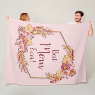 Change Text Add Name Boho Flower Frame Best Mum Fleece Blanket