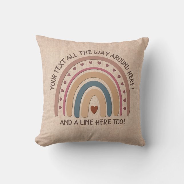 Change Text Add Name Boho Rainbow Heart Soft Brown Cushion (Front)