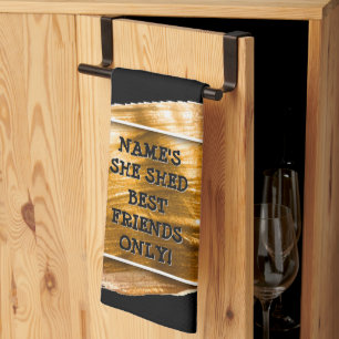 Change Text Add Name She Shed Gold Brush Stroke Tea Towel