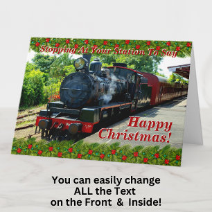 Change Text Add Names Steam Train Happy Christmas Card