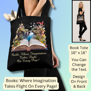 Change Text, Books Where Imagination Takes Flight Tote Bag