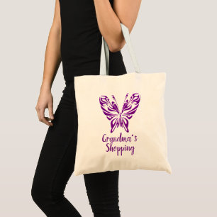 Change Text Grandma's Shopping Purple Butterfly Tote Bag