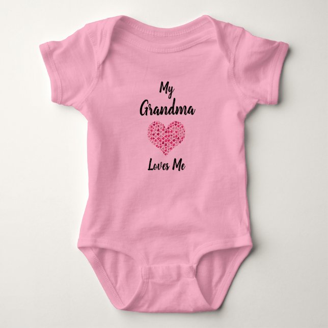 Change Text Grandmother Name My Grandma Loves Me Baby Bodysuit (Front)