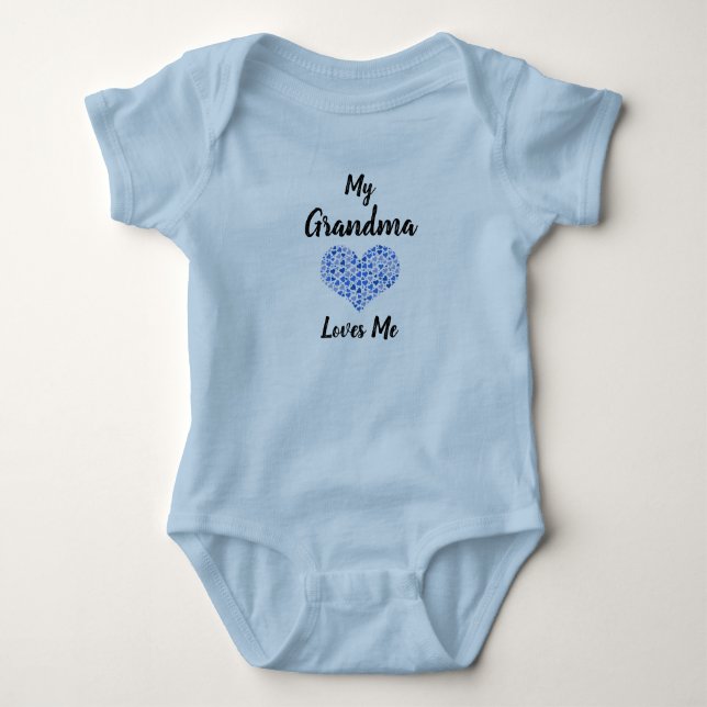 Change Text Grandmother Name My Grandma Loves Me Baby Bodysuit (Front)
