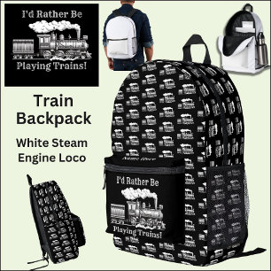 Change Text I'd Rather Be Playing Trains Railroad  Printed Backpack