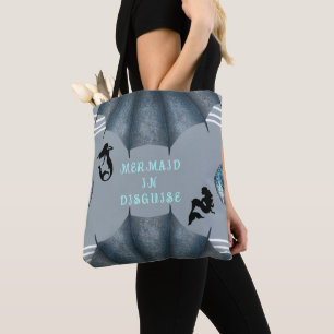 Change Text Mermaid in Disguise #2 Grey Blue White Tote Bag