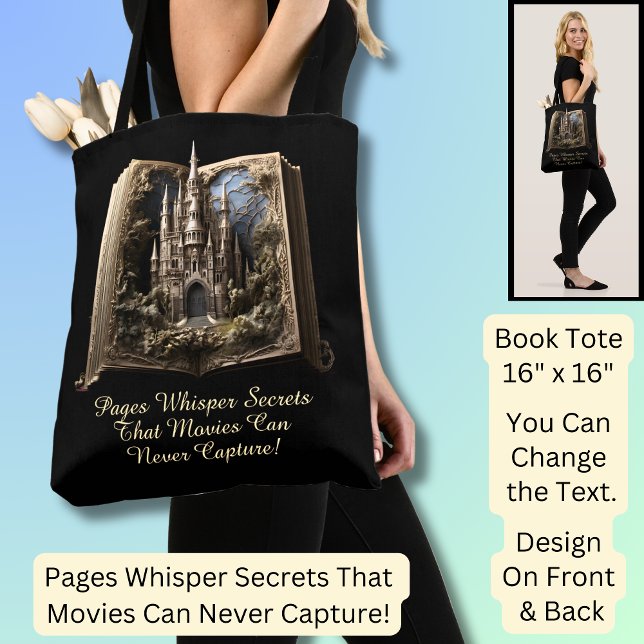 Change Text, Pages Whisper Secrets, Book 3D Castle Tote Bag (Creator Uploaded)
