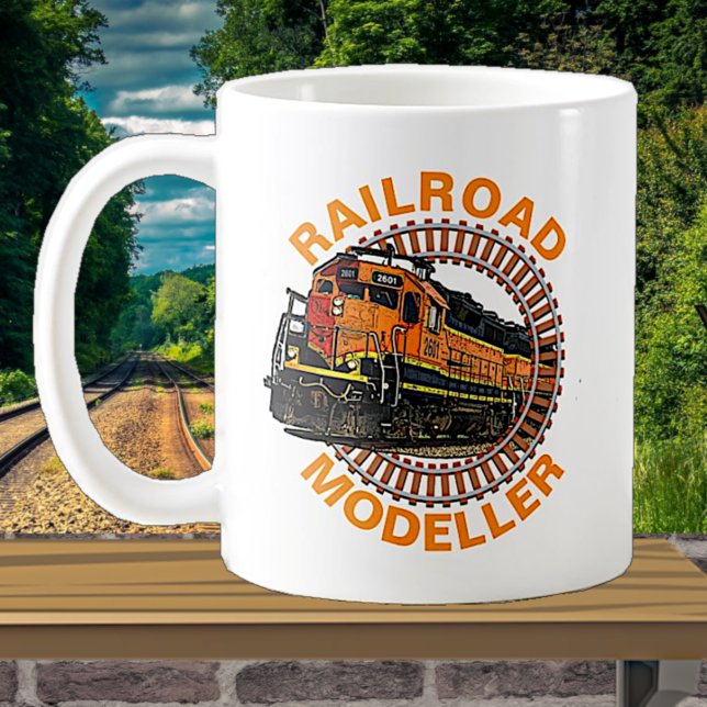 Change Text Railroad Modeller Orange Diesel Train  Coffee Mug (Creator Uploaded)