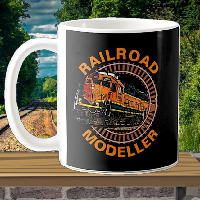 Change Text Railroad Modeller Orange Diesel Train  Coffee Mug (Creator Uploaded)