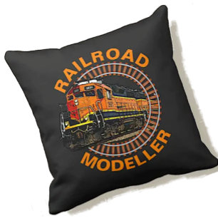 Change Text Railroad Modeller Orange Diesel Train  Cushion