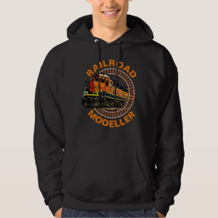 Change Text Railroad Modeller Orange Diesel Train Hoodie