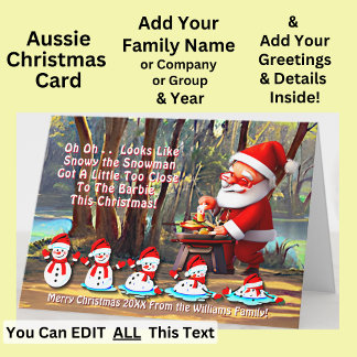 Change Text, Snowman Too Close to BBQ, with Santa Card
