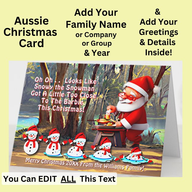 Change Text, Snowman Too Close to BBQ, with Santa Card (Creator Uploaded)