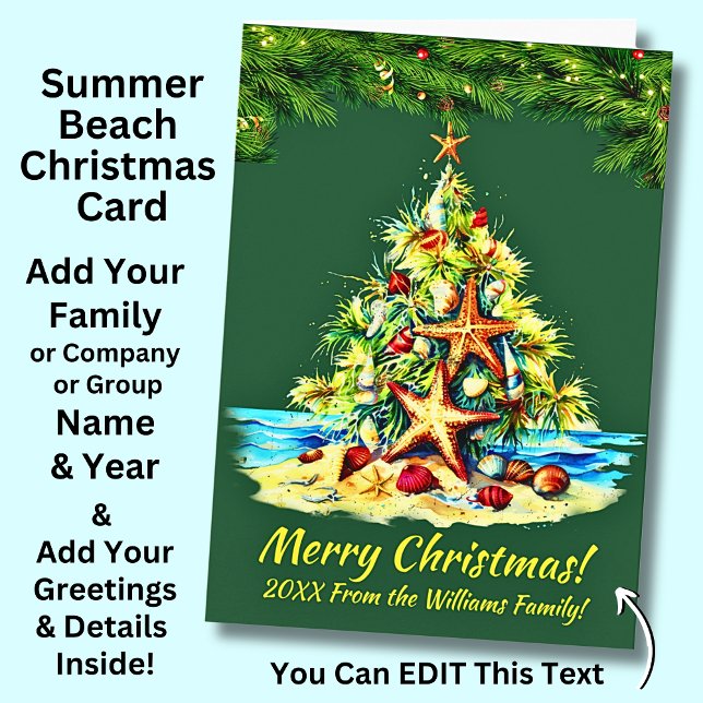 Change Text, Starfish Shells Sand Christmas Tree   Card (Creator Uploaded)