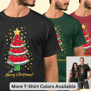 Change Text - Watermelon Christmas Tree Gold Stars T-Shirt