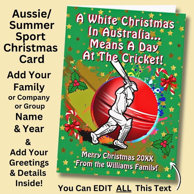 Change Text, White Christmas Australia Day Cricket Card (Creator Uploaded)