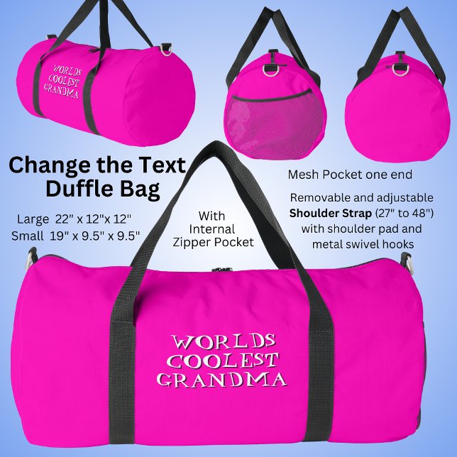 Change Text World's Coolest Grandma Hot Pink  Duffle Bag (Creator Uploaded)