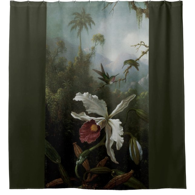 Change the Colour! Hummingbirds and White Orchid Shower Curtain (Front)
