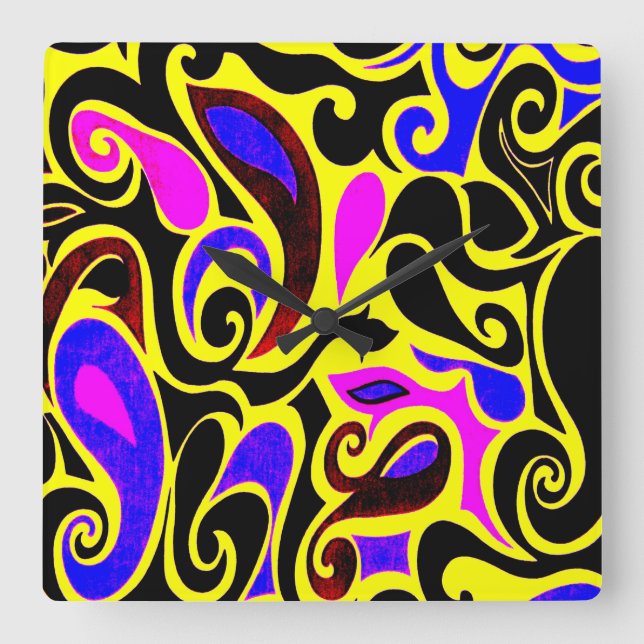 Change the Colour Wacky Retro Swirl Square Wall Clock (Front)