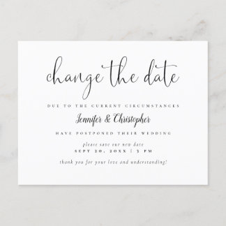 Change The Date B&W Script Wedding Postponement Invitation Postcard