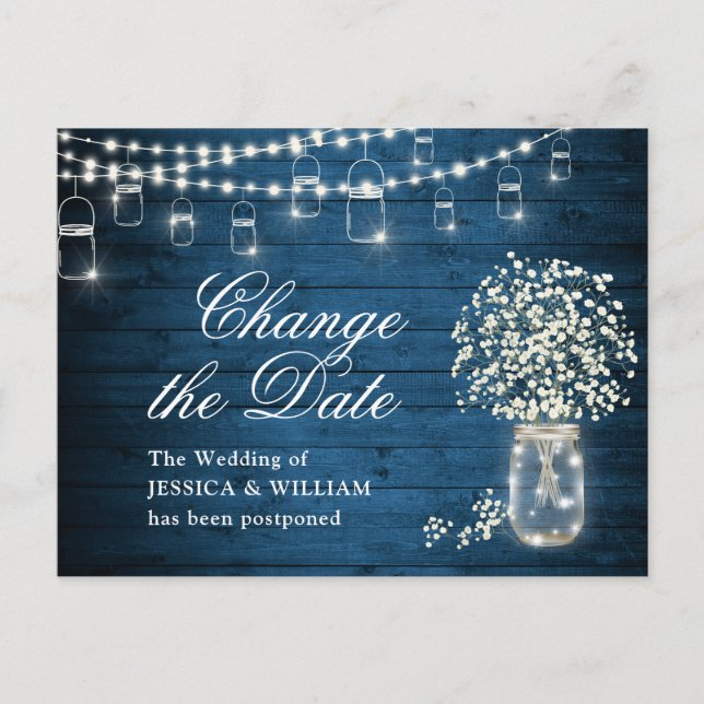 Change the Date Baby's Breath Mason Jar Wedding Postcard (Front)