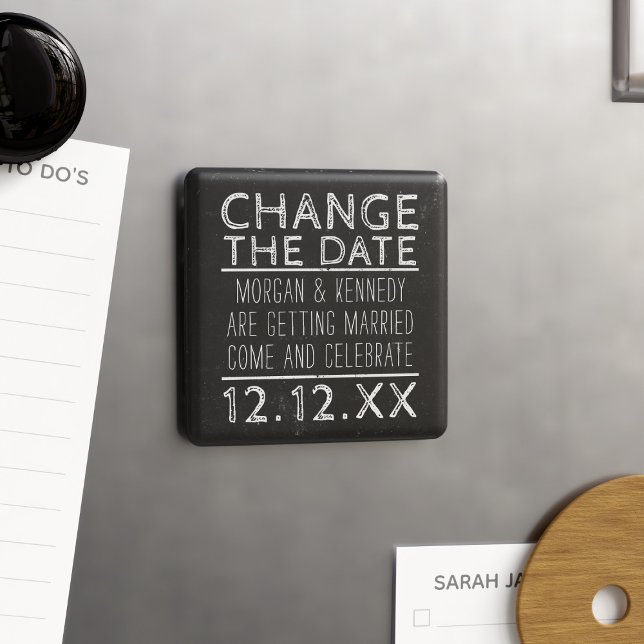 Change The Date Black and White Wedding Magnet (Need to change the date of your wedding? Here's a rustic black and white magnet just for you)