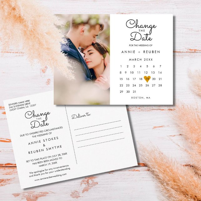 Change the Date Calendar Gold Love Heart Photo Postcard (Creator Uploaded)