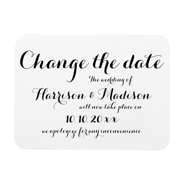 Change the Date, Calligraphy Wedding Announcement Magnet (Horizontal)