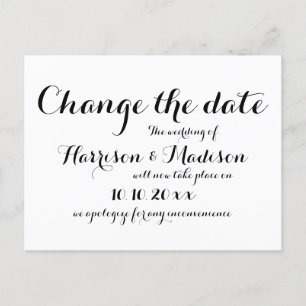 Change the Date, Calligraphy Wedding Announcement Postcard