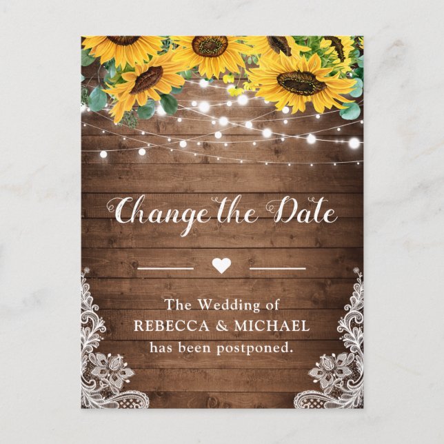 Change the Date Country Sunflowers String Lights Postcard (Front)