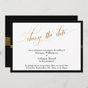 Change the Date Elegant Black w/ Gold Stripe Card