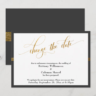 Change the Date Elegant Dark Grey Gold Stripe Card